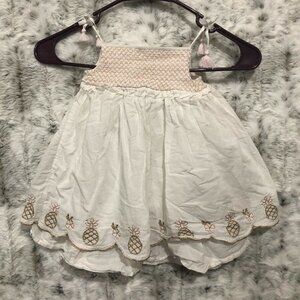 Cynthia Rowley Strap Dress Sz 12 months Girls White with gold trim Pinapples